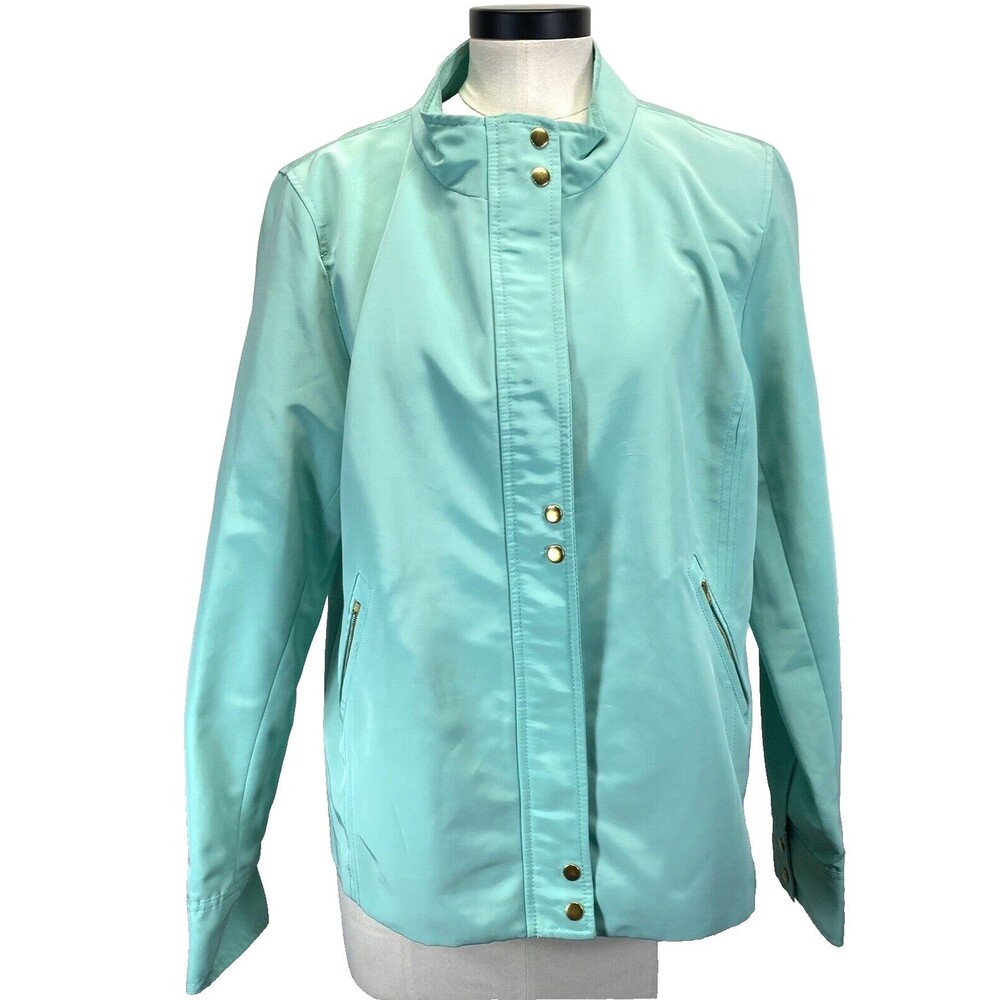 Crown & Ivy Jacket Women LRG Teal Water Resistant Gold Hardware Zip/Snap RN31104